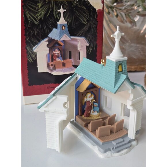 Come All Ye Faithful 1996 Hallmark Keepsake Nativity Ornament Chapel Holy Family - Picture 1 of 10